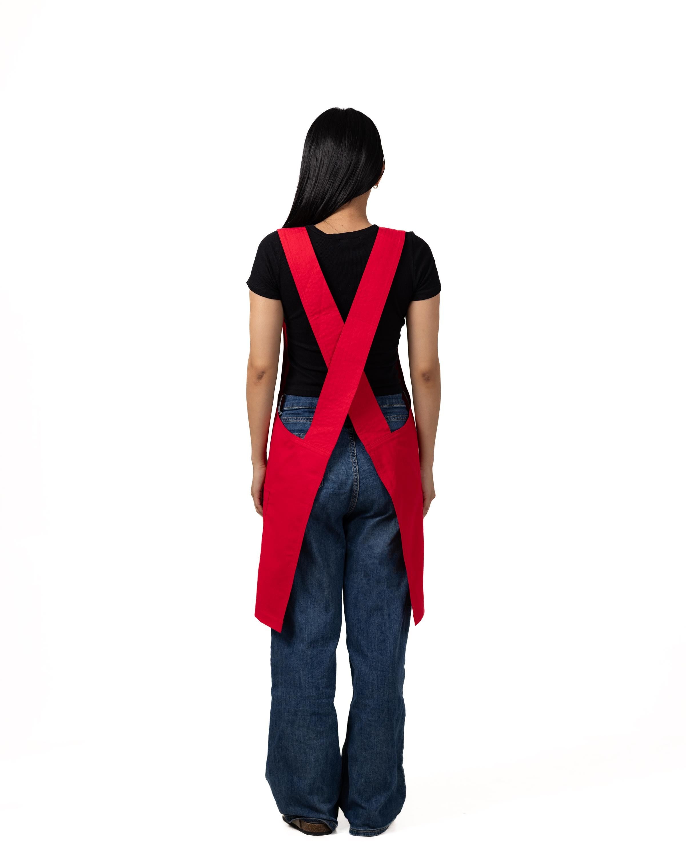 Red Linen Crossback Chore Apron