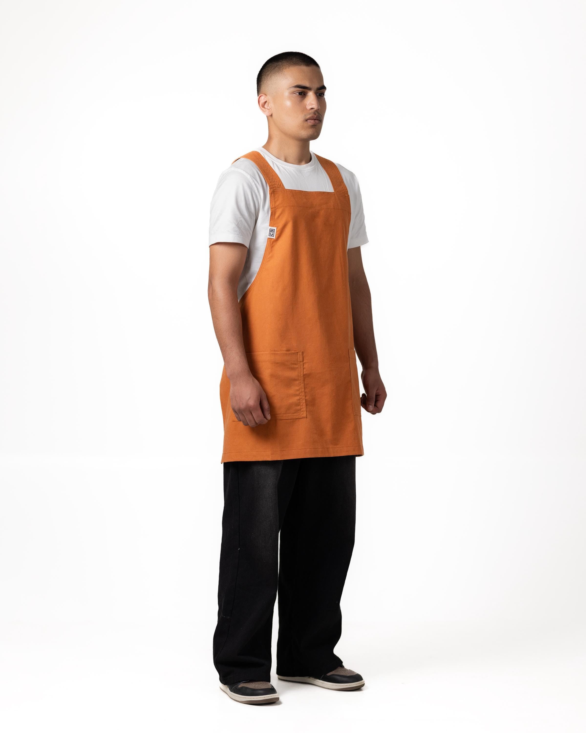 Burnt Orange Linen Crossback Chore Apron