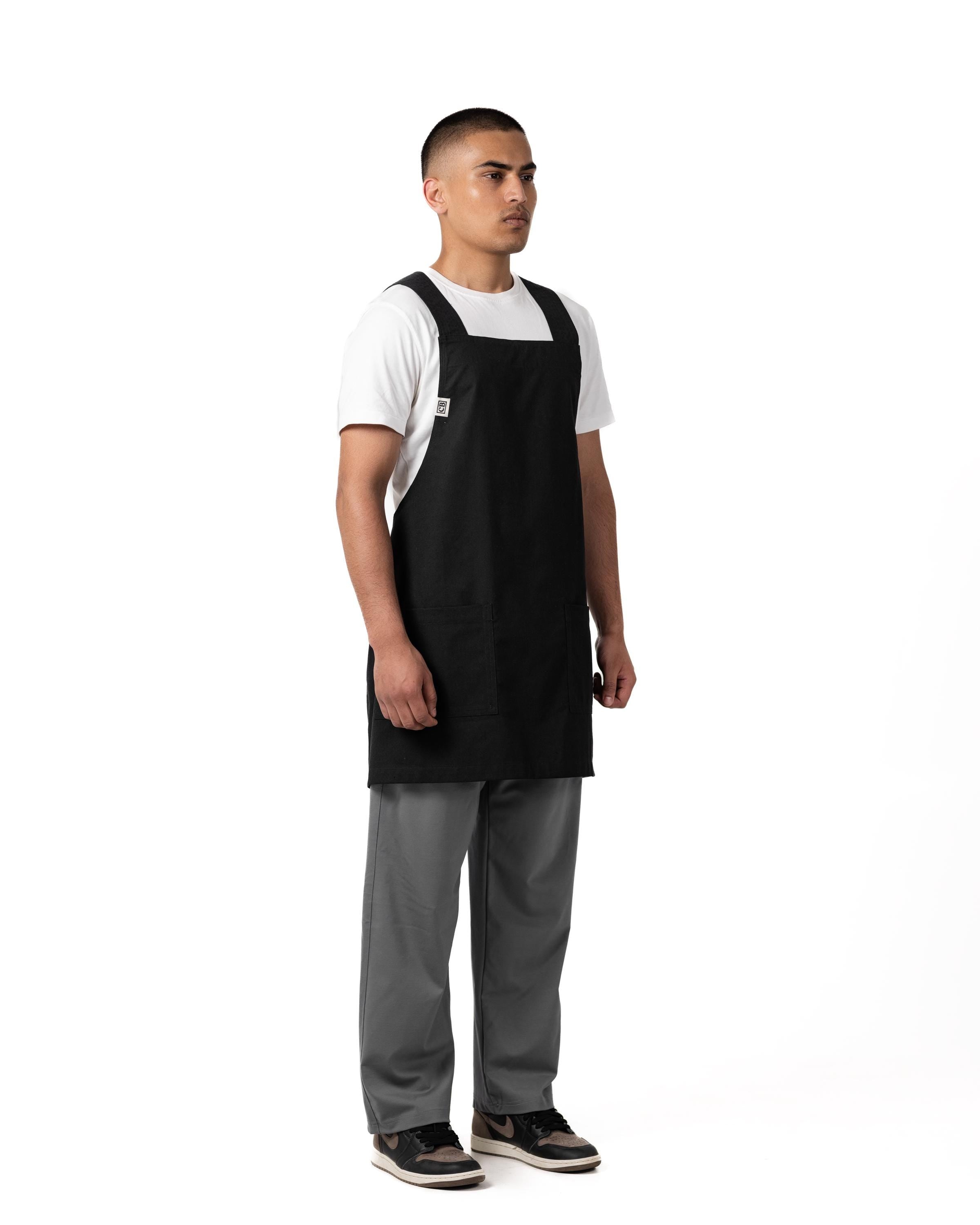 Black Linen Crossback Chore Apron
