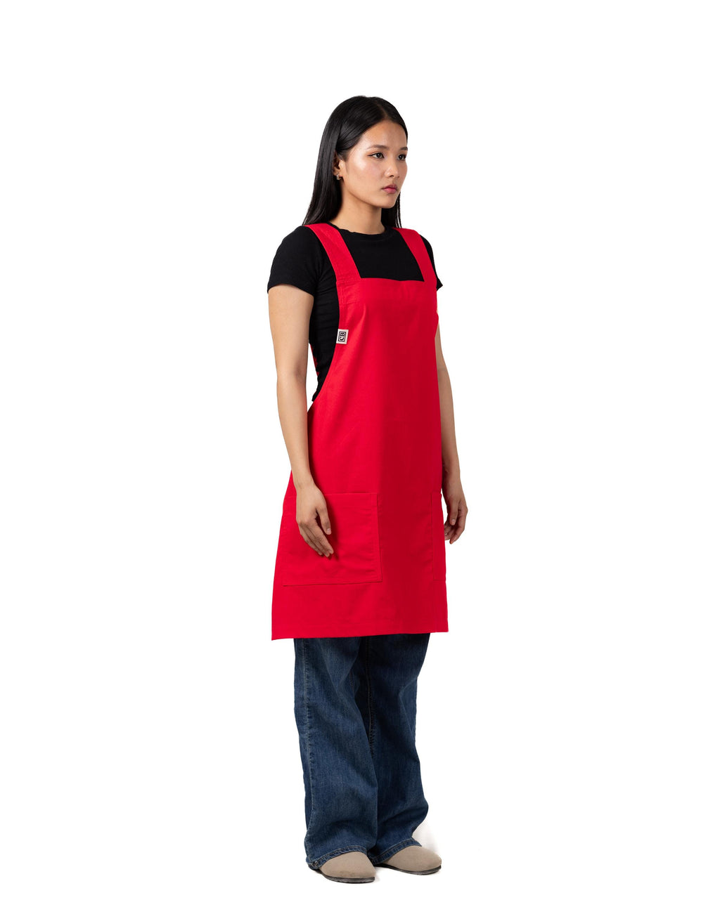 Red Linen Crossback Chore Apron