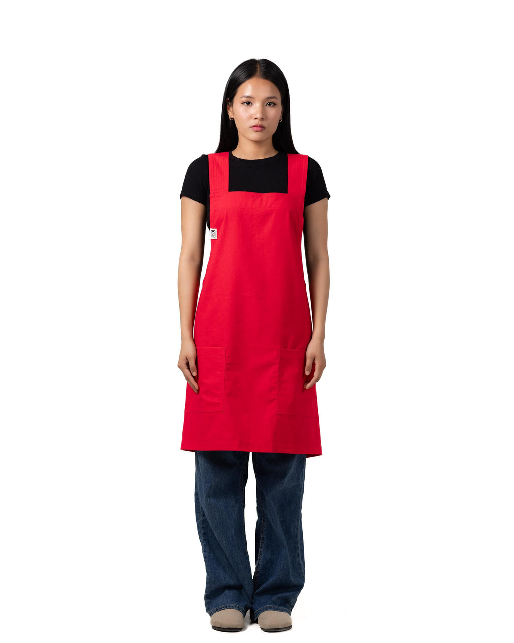 Red Linen Crossback Chore Apron