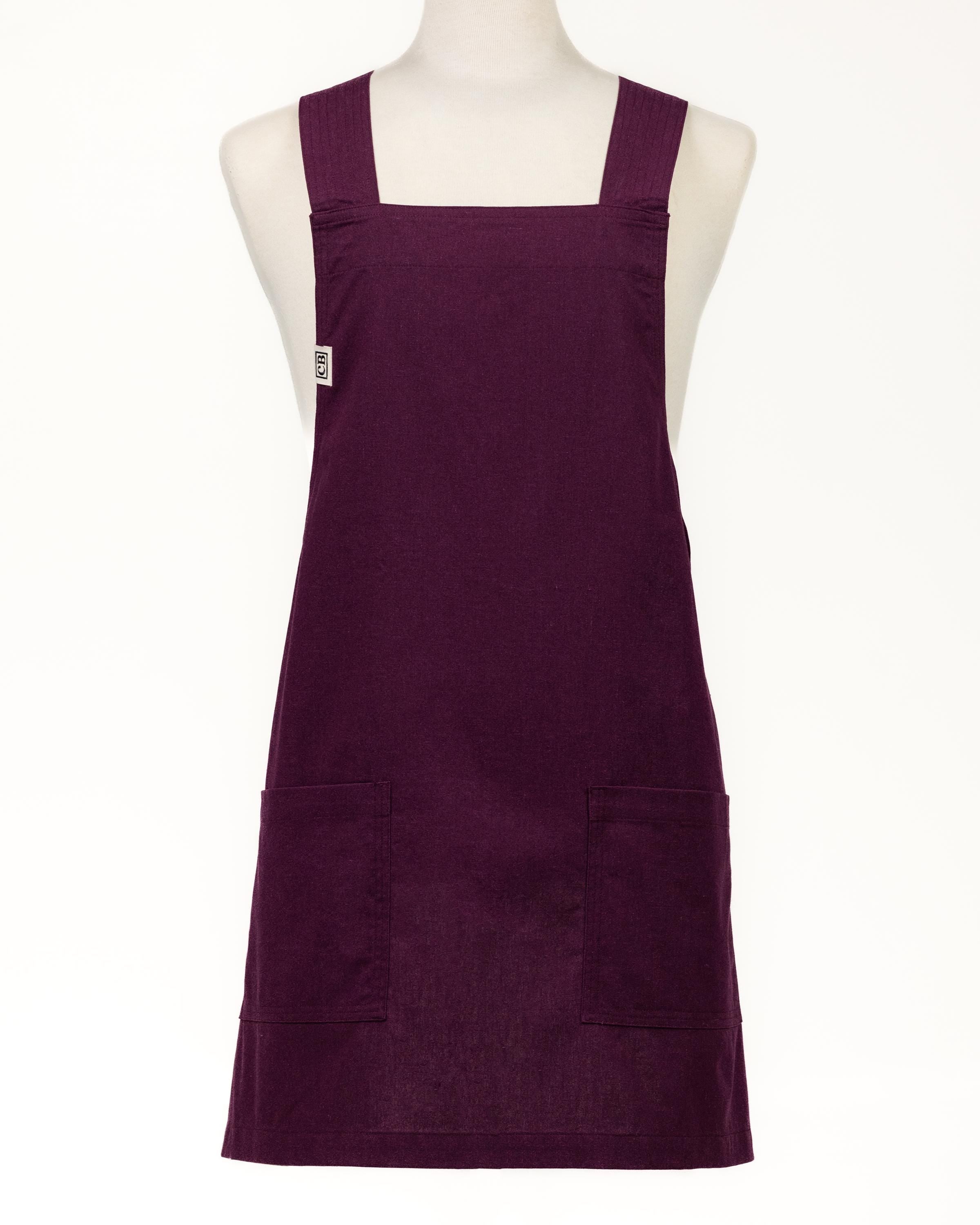 Maroon Linen Crossback Chore Apron