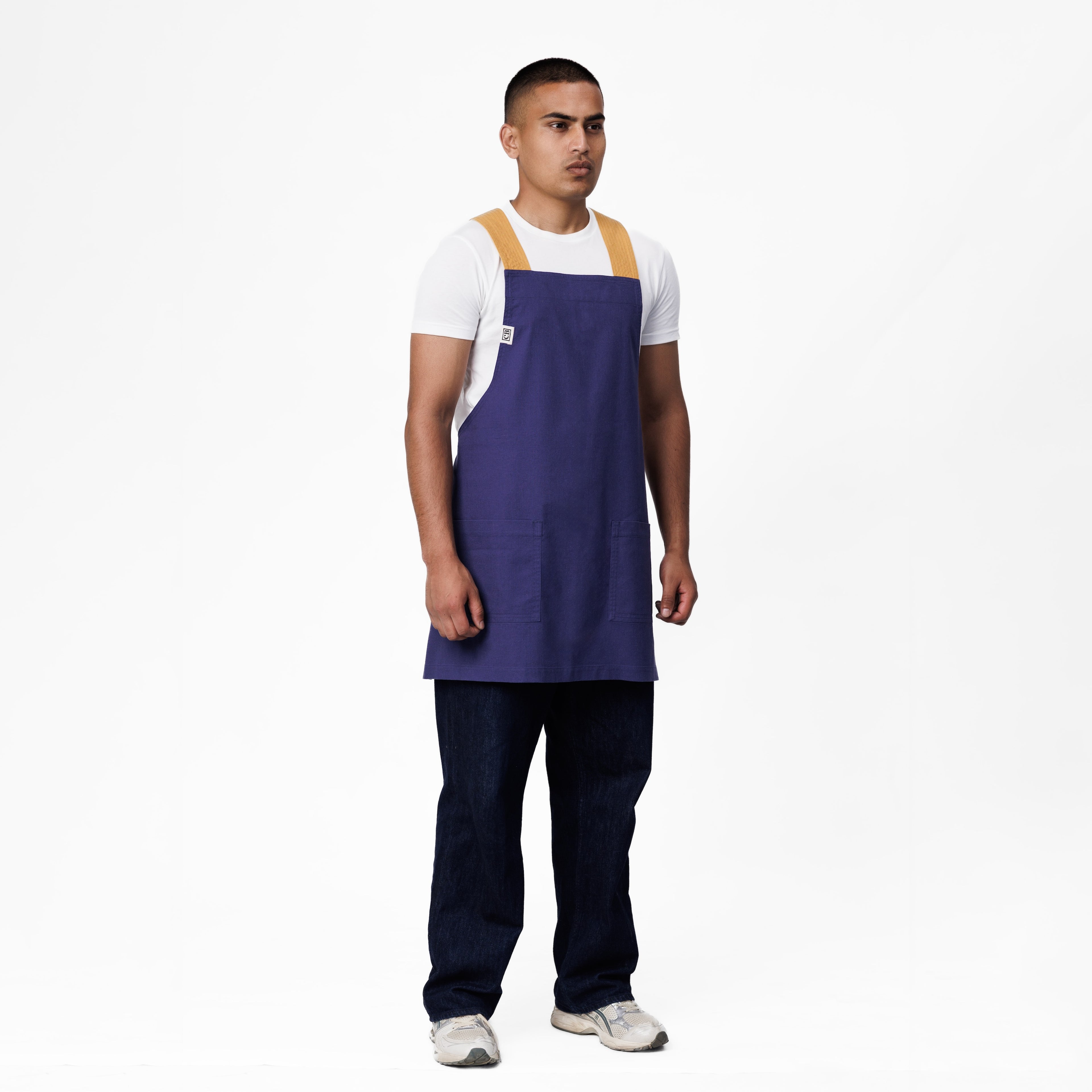 Purple & Yellow Linen Crossback Chore Apron