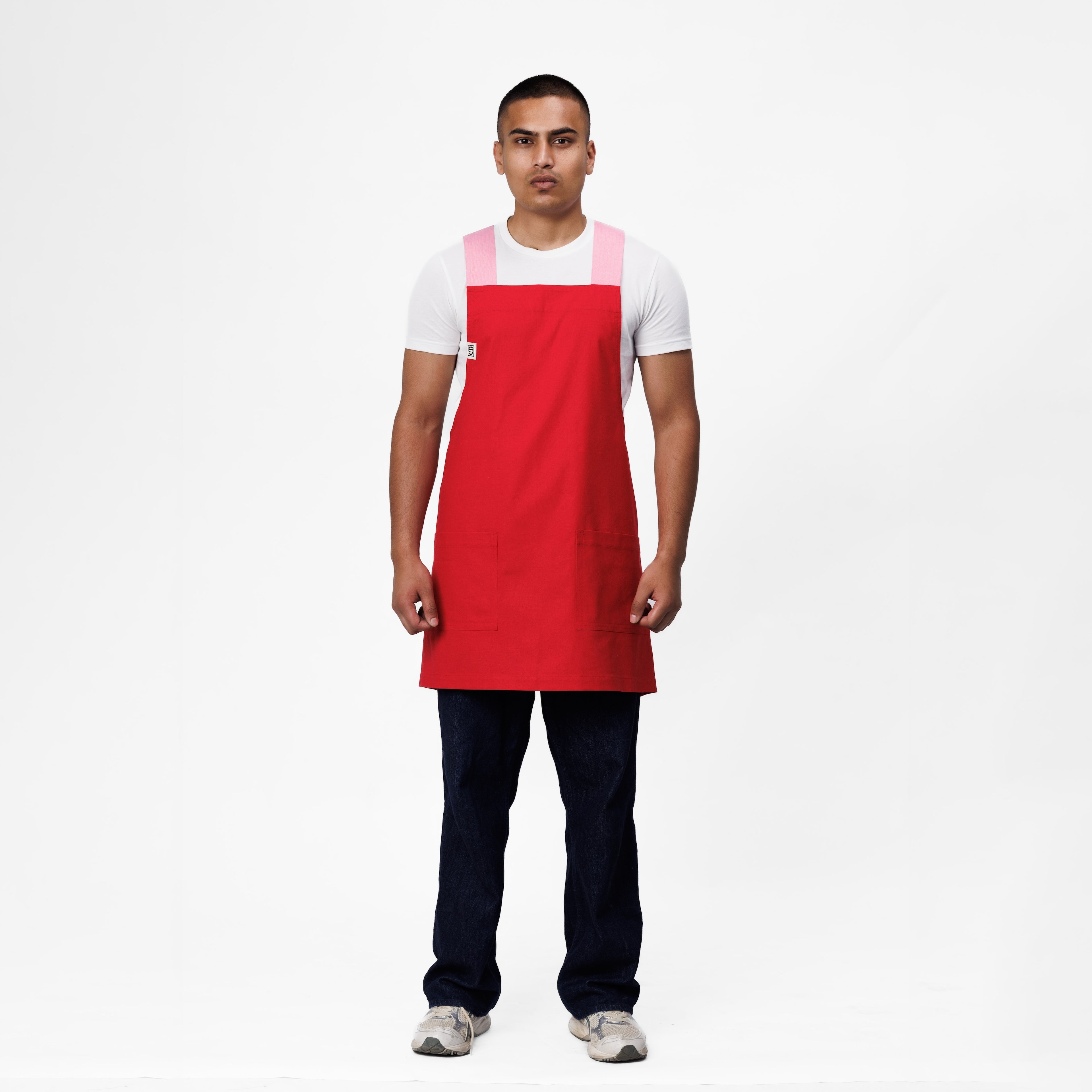 Red & Pink Linen Crossback Chore Apron