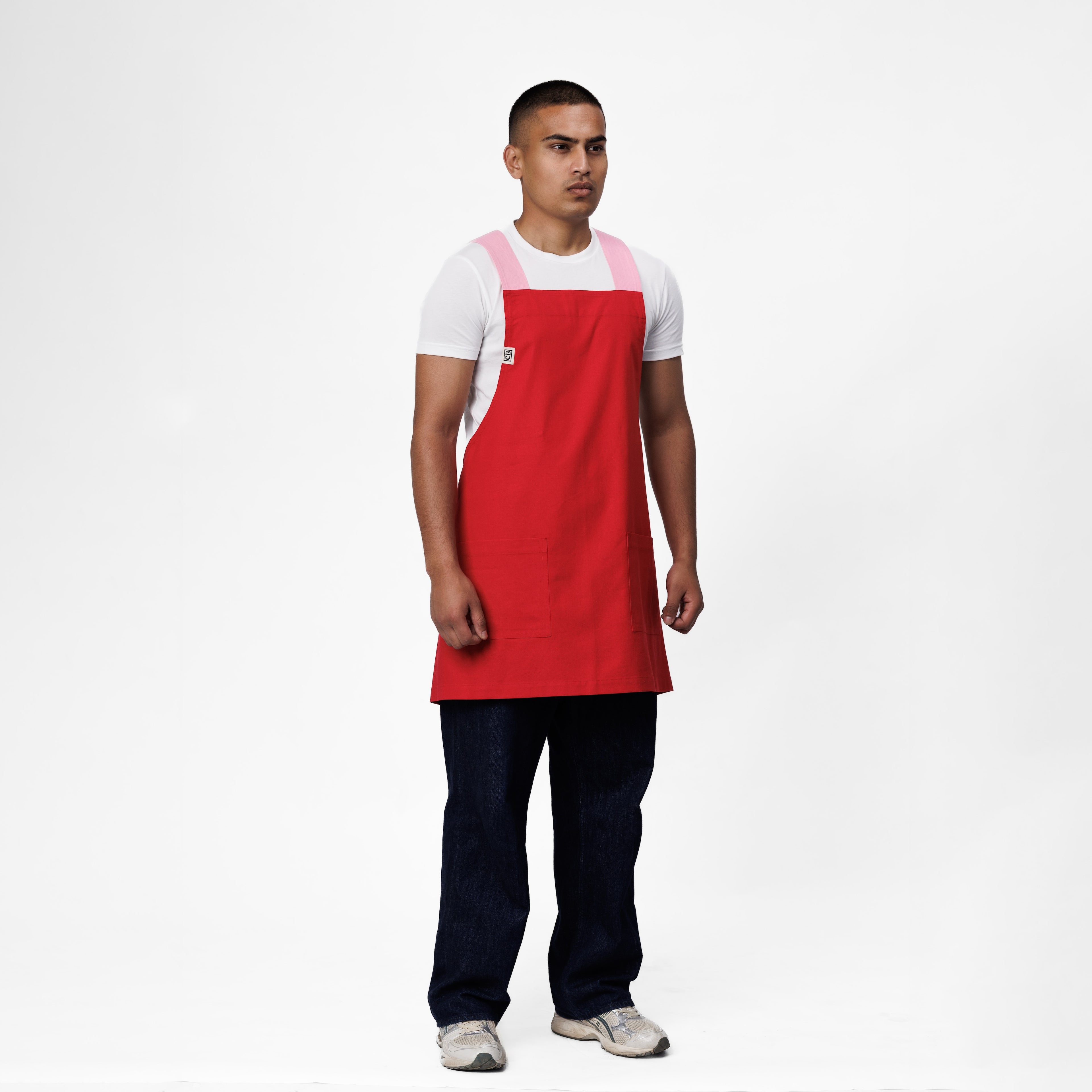 Red & Pink Linen Crossback Chore Apron