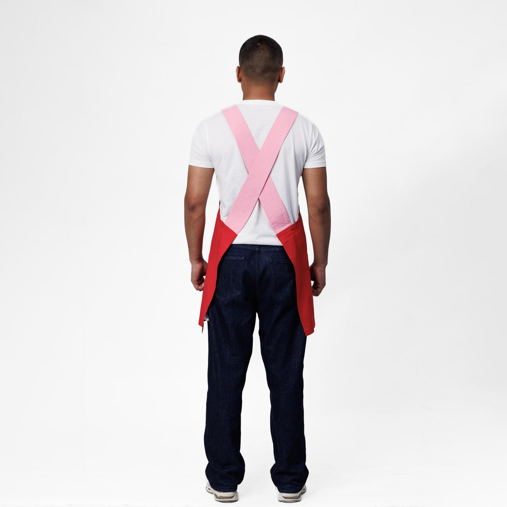 Red & Pink Linen Crossback Chore Apron