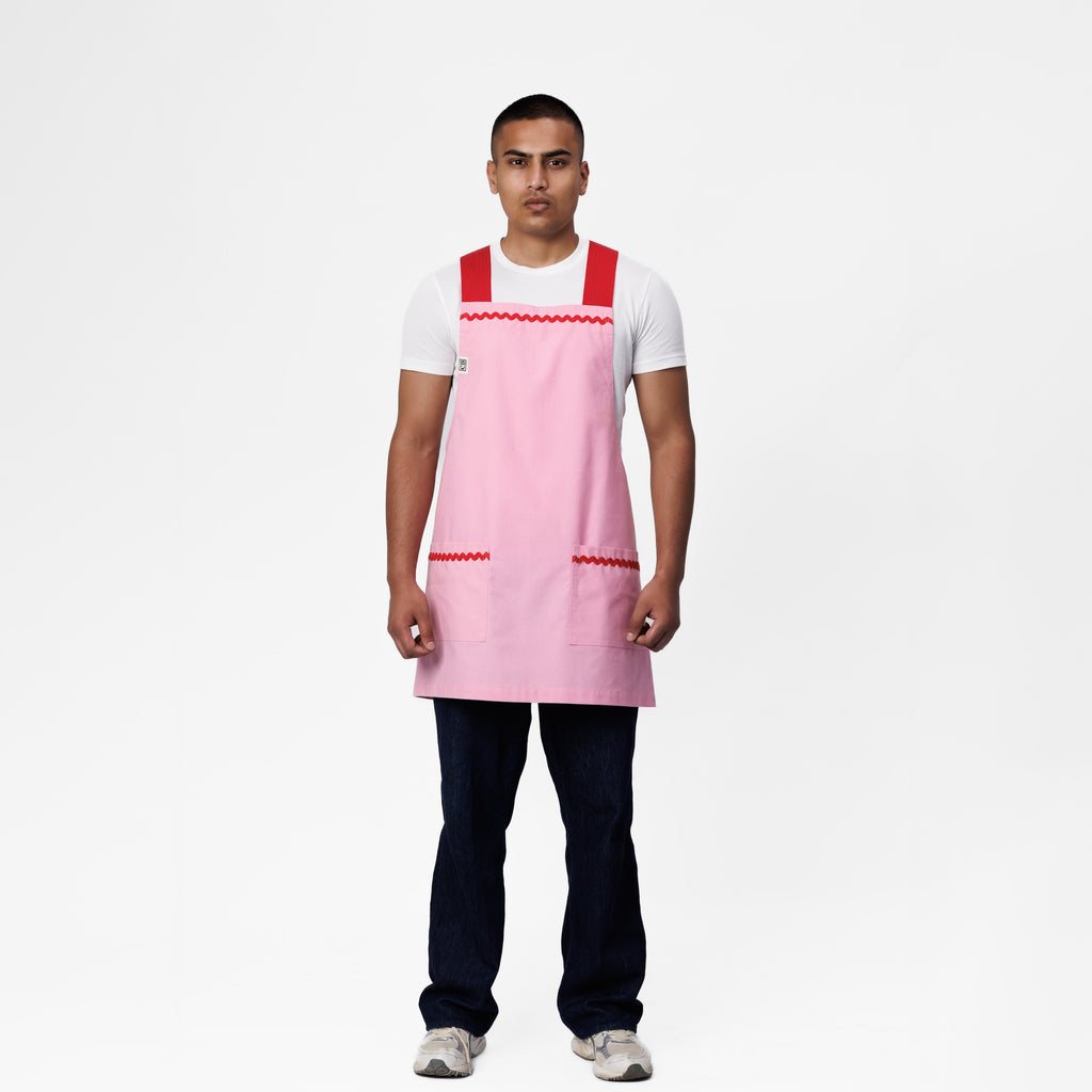 Pink & Red Linen Crossback Chore Apron