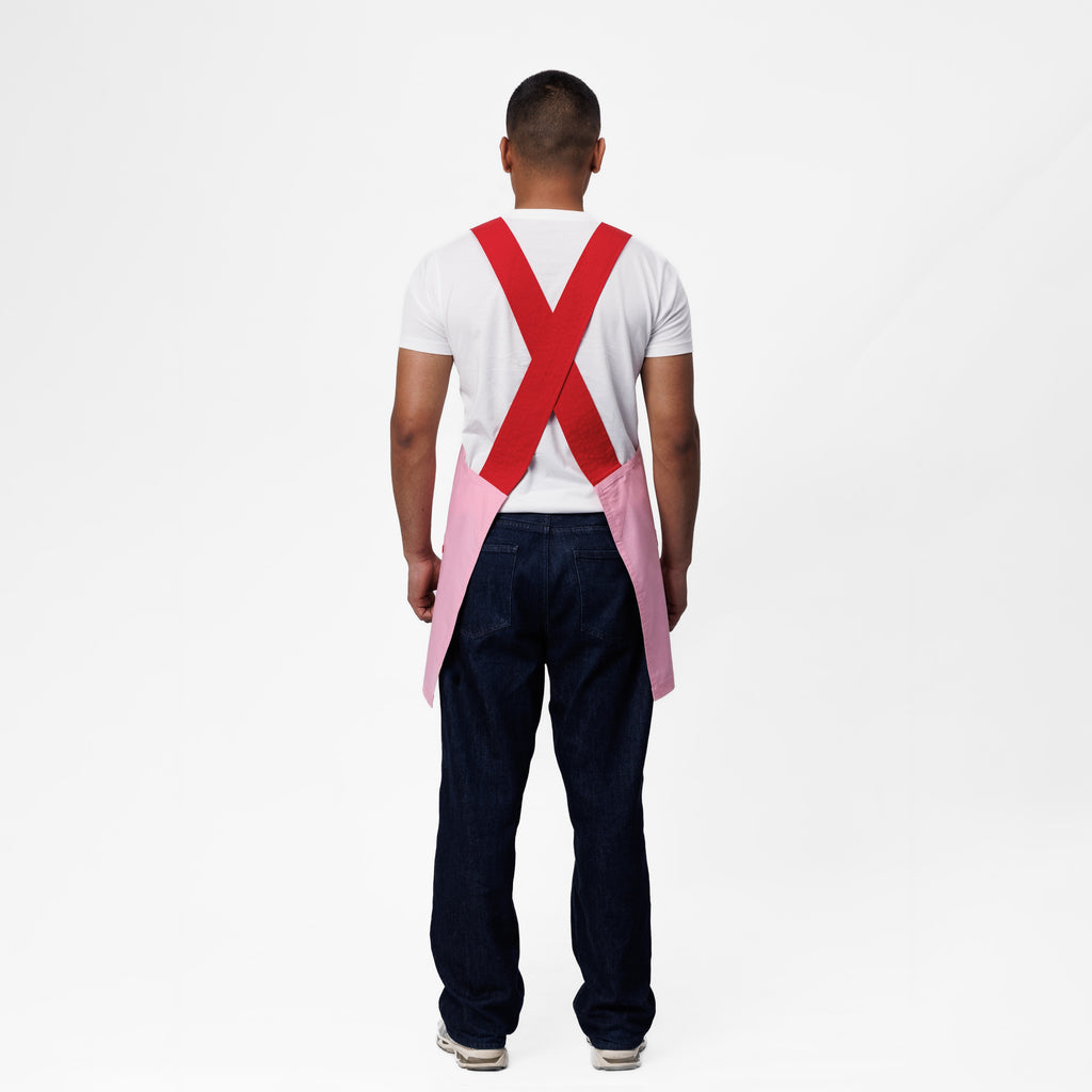 Pink & Red Linen Crossback Chore Apron