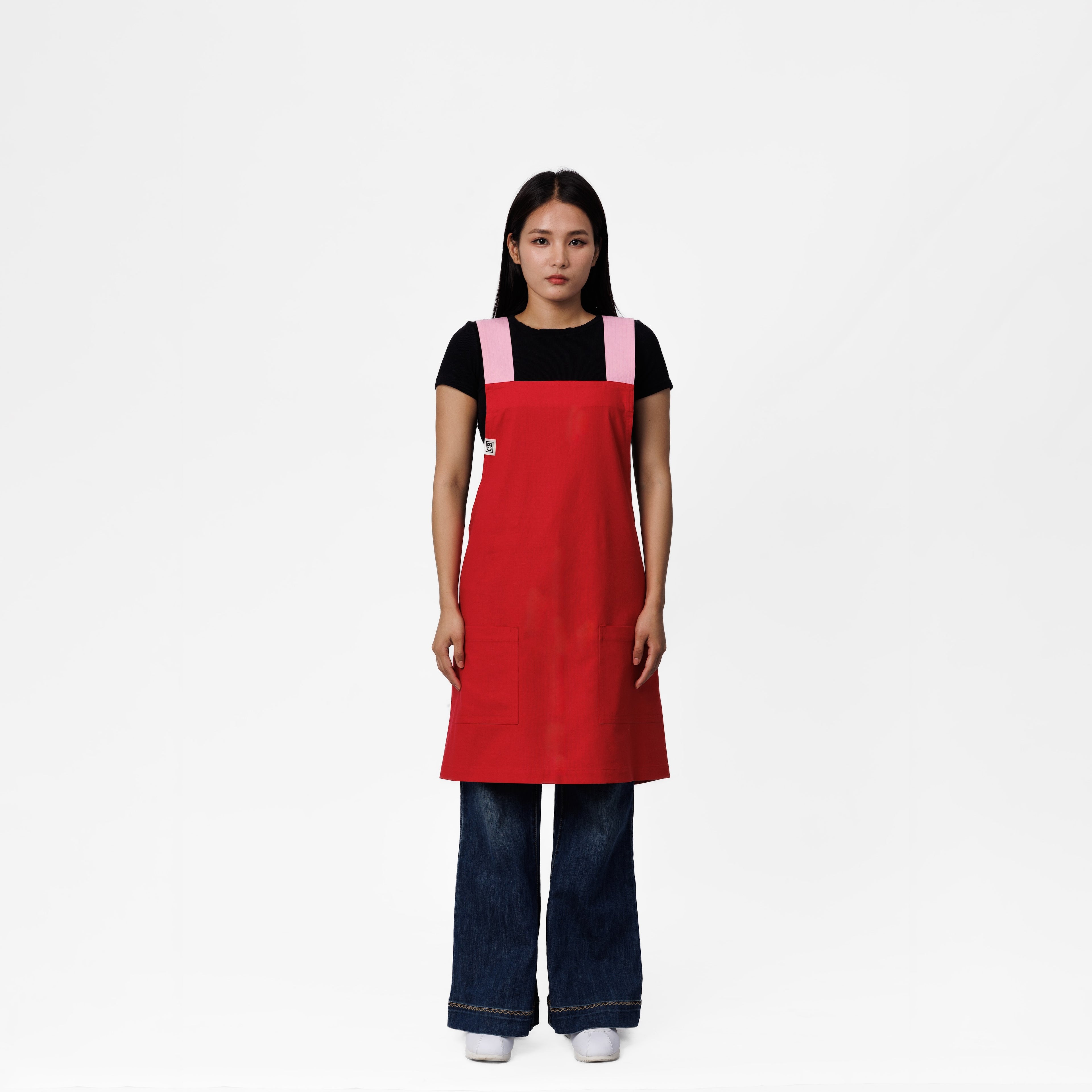 Red & Pink Linen Crossback Chore Apron