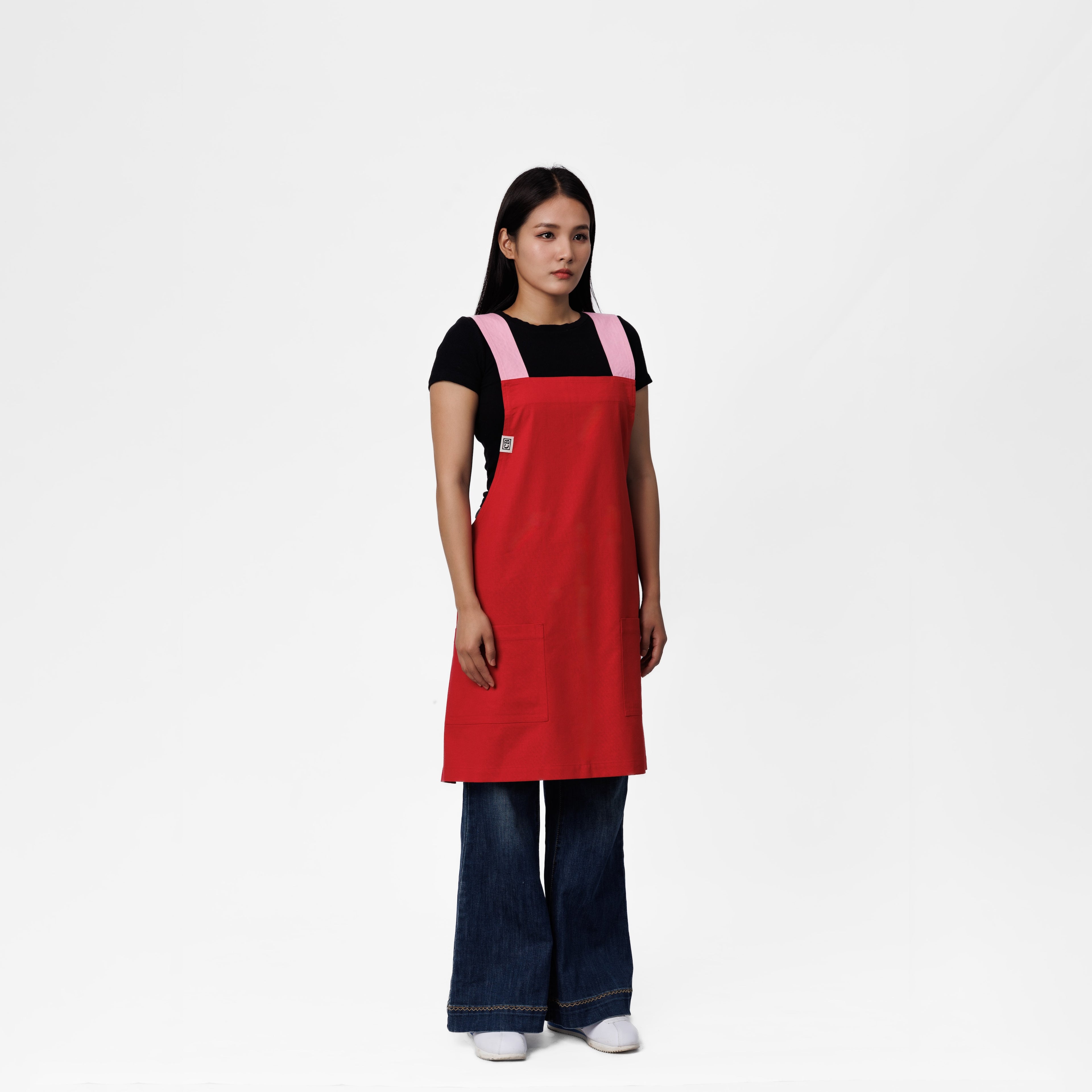 Red & Pink Linen Crossback Chore Apron