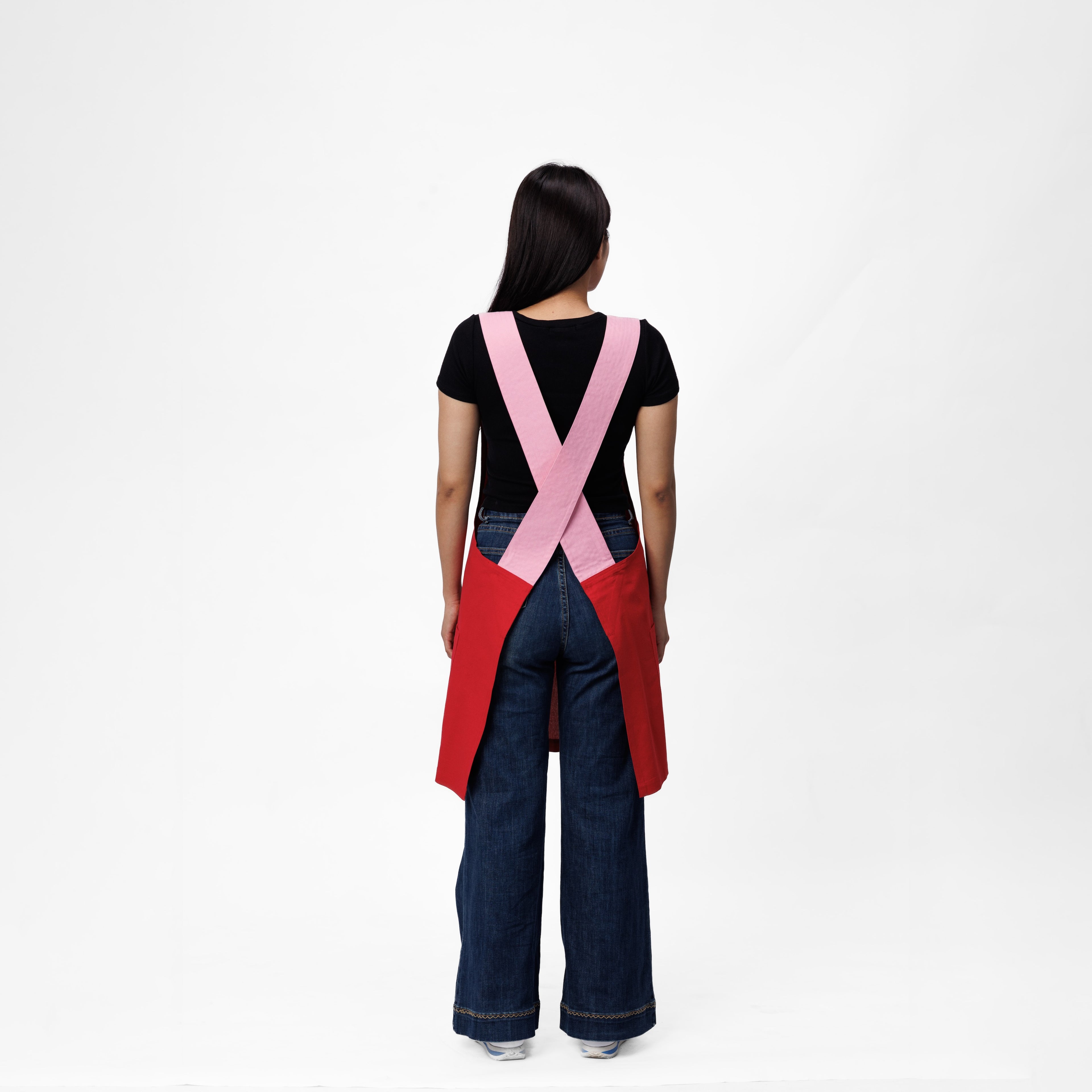 Red & Pink Linen Crossback Chore Apron