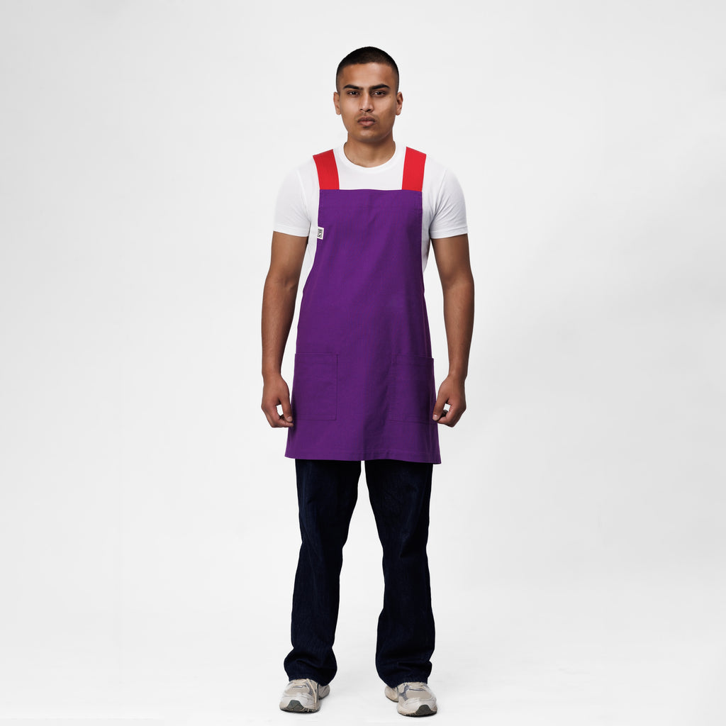 Purple & Red Linen Crossback Chore Apron