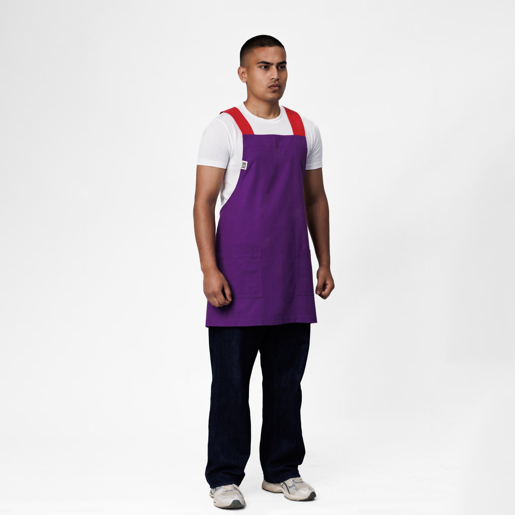 Purple & Red Linen Crossback Chore Apron