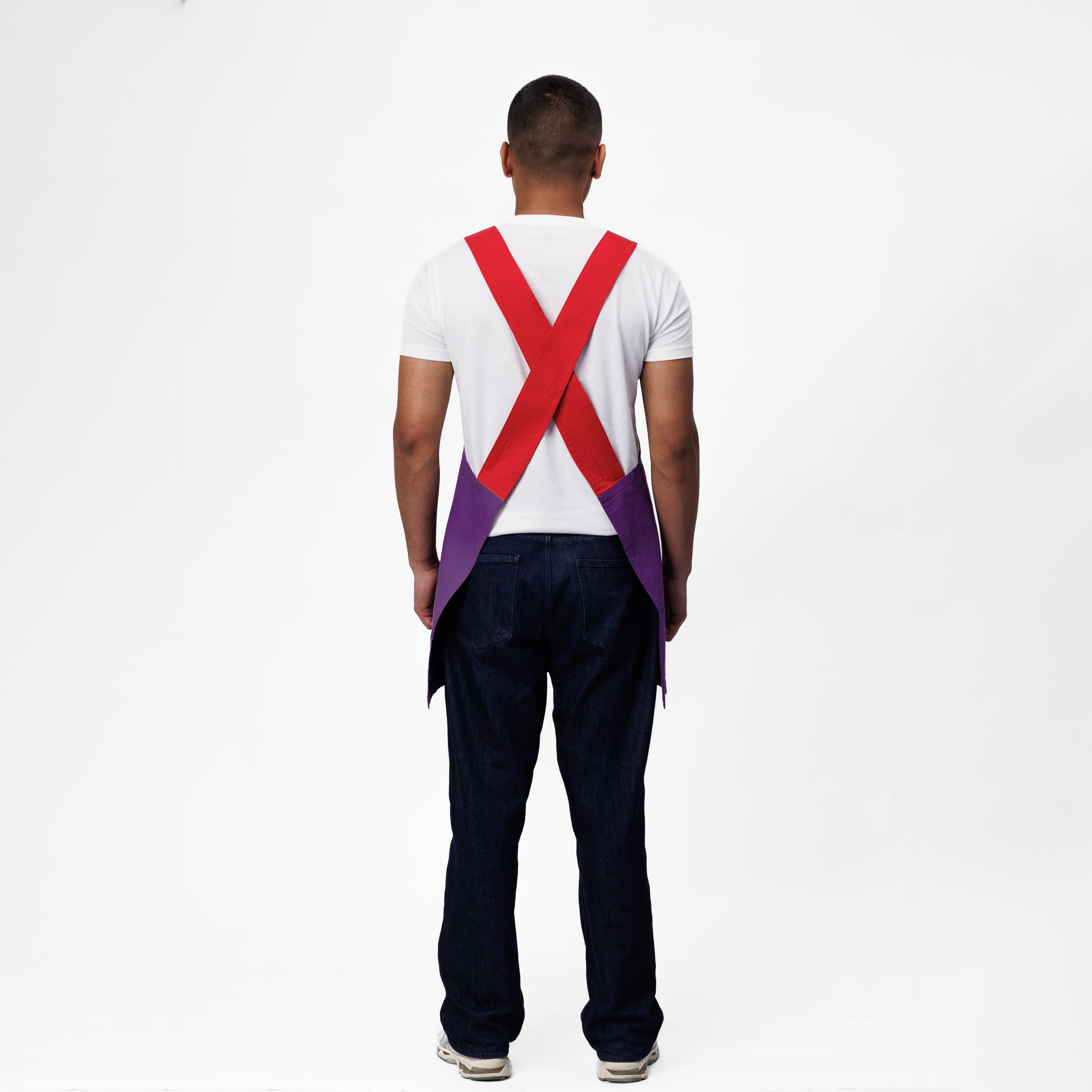 Purple & Red Linen Crossback Chore Apron