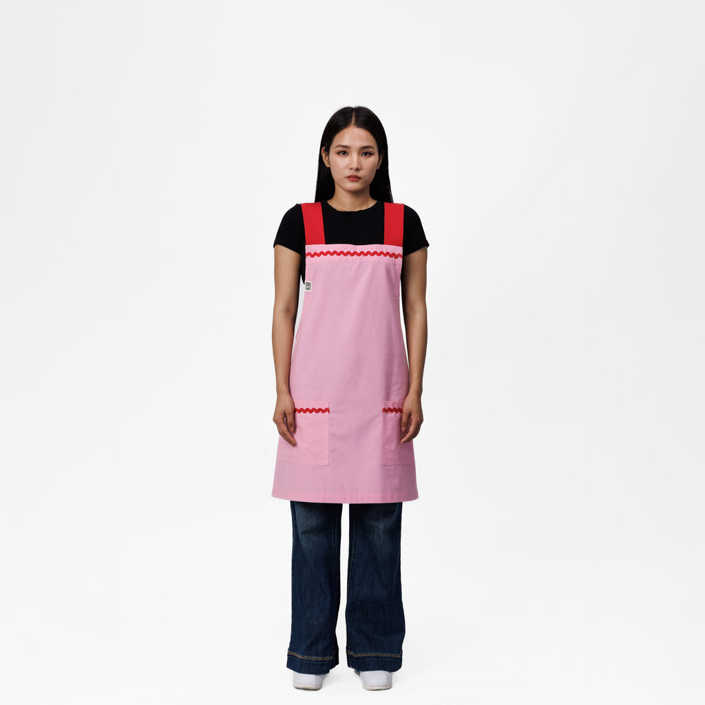 Pink & Red Linen Crossback Chore Apron