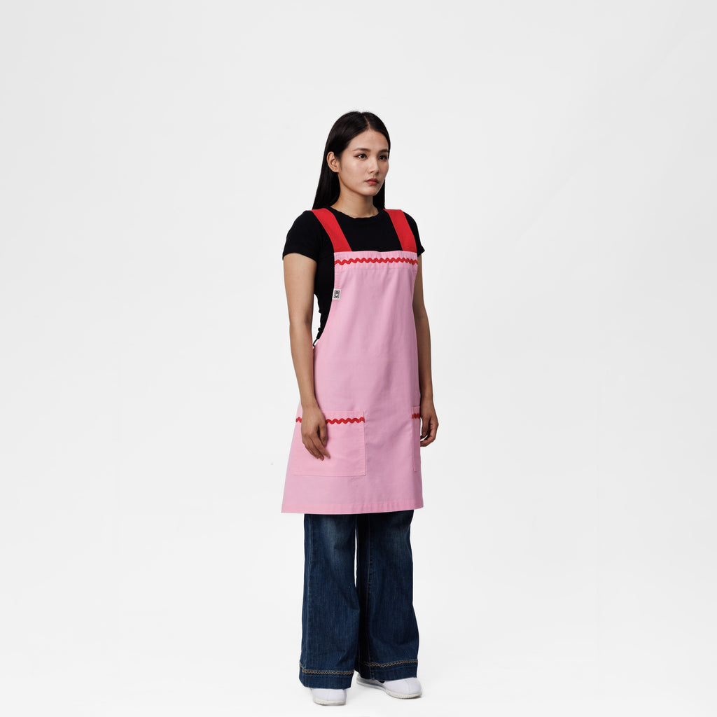 Pink & Red Linen Crossback Chore Apron