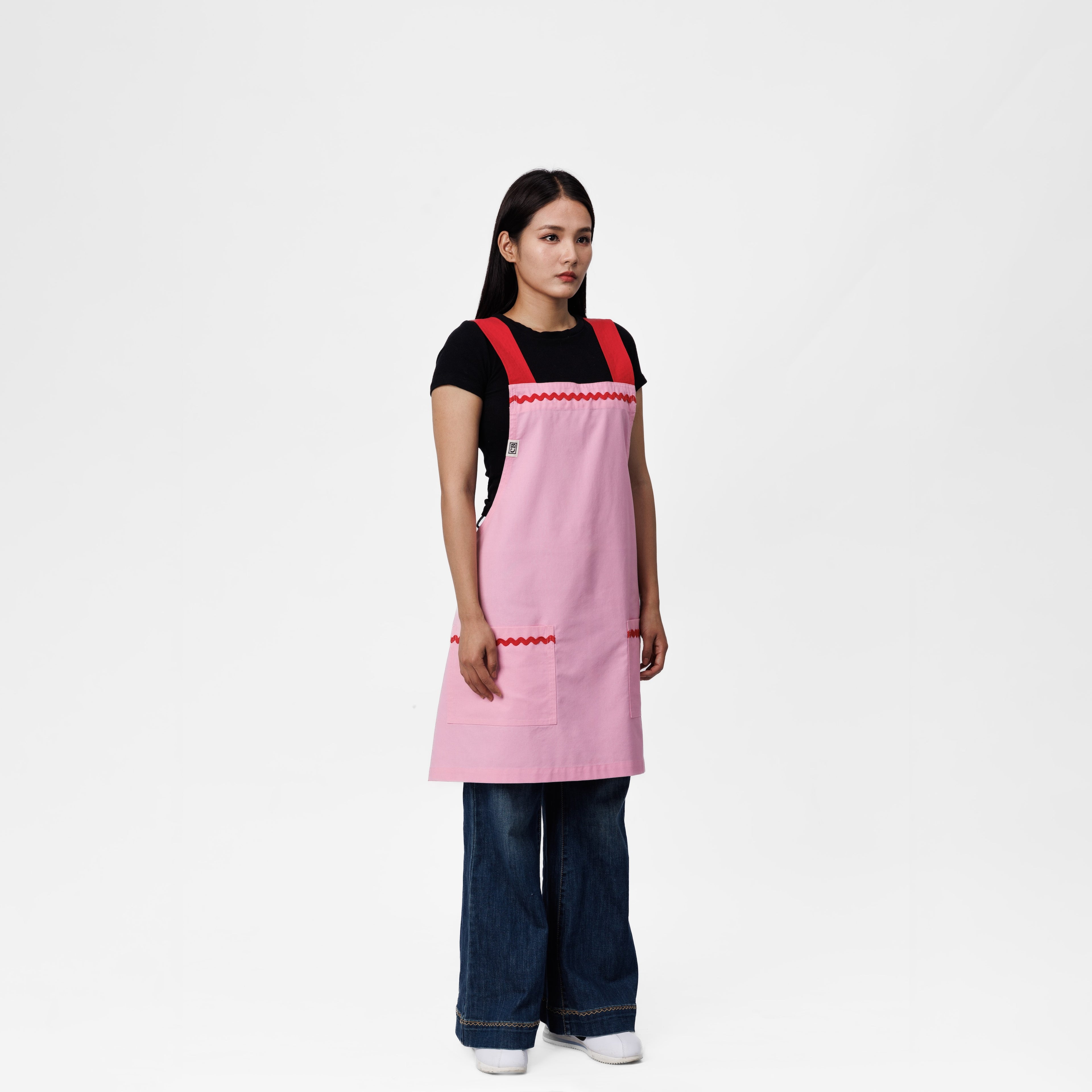 Pink & Red Linen Crossback Chore Apron