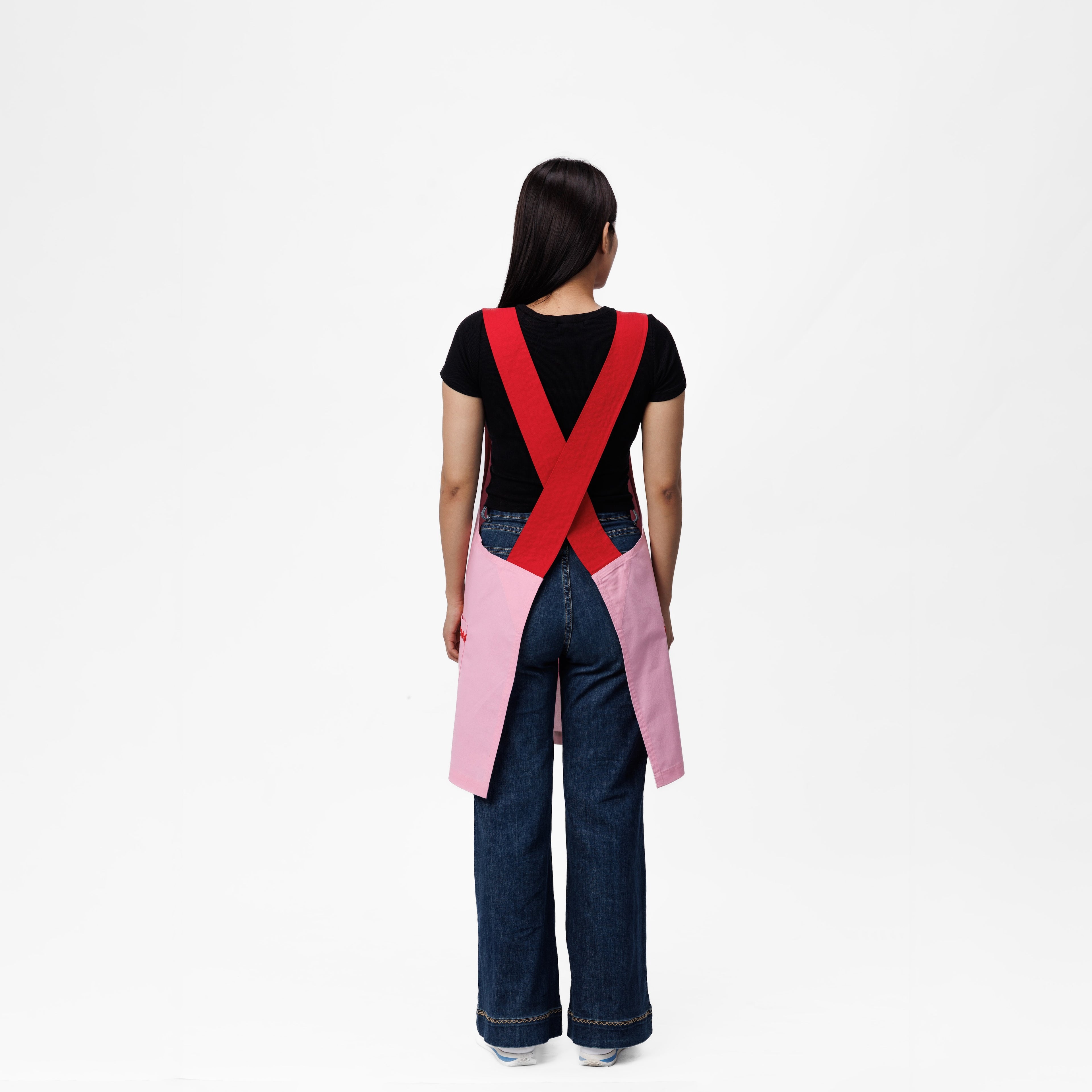 Pink & Red Linen Crossback Chore Apron