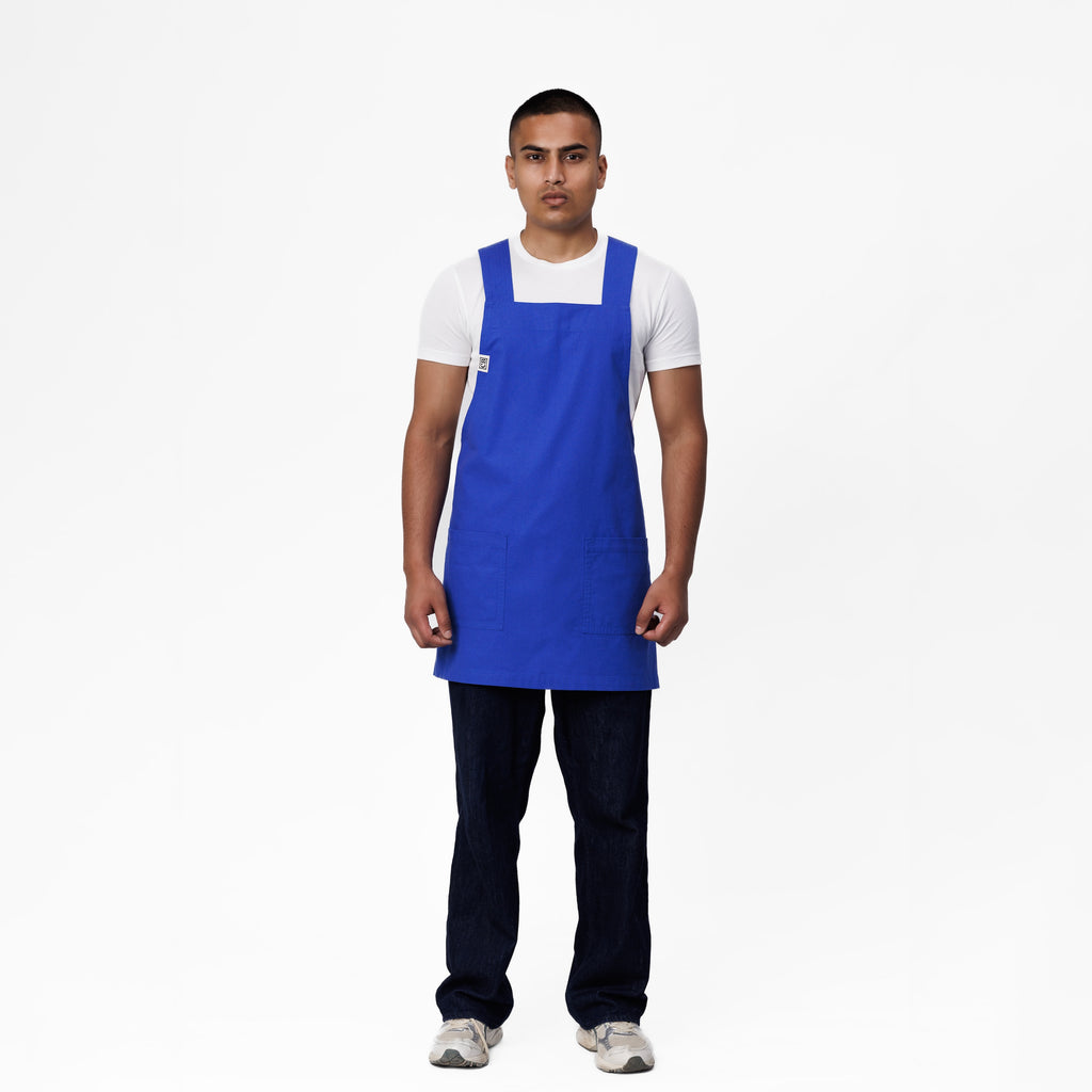 Blue Linen Crossback Chore Apron