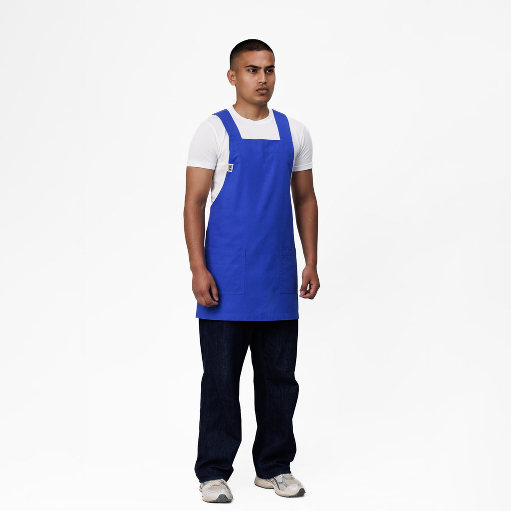 Blue Linen Crossback Chore Apron