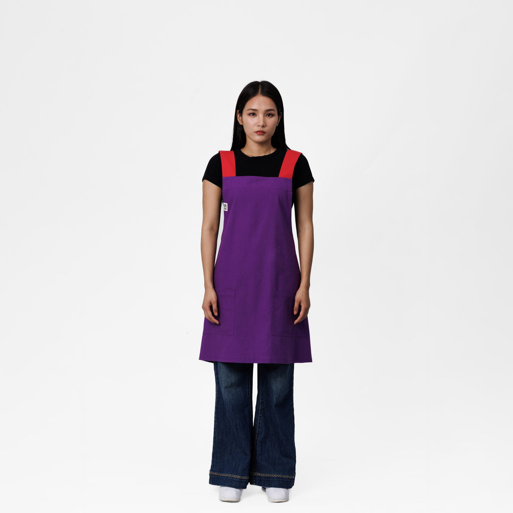 Purple & Red Linen Crossback Chore Apron