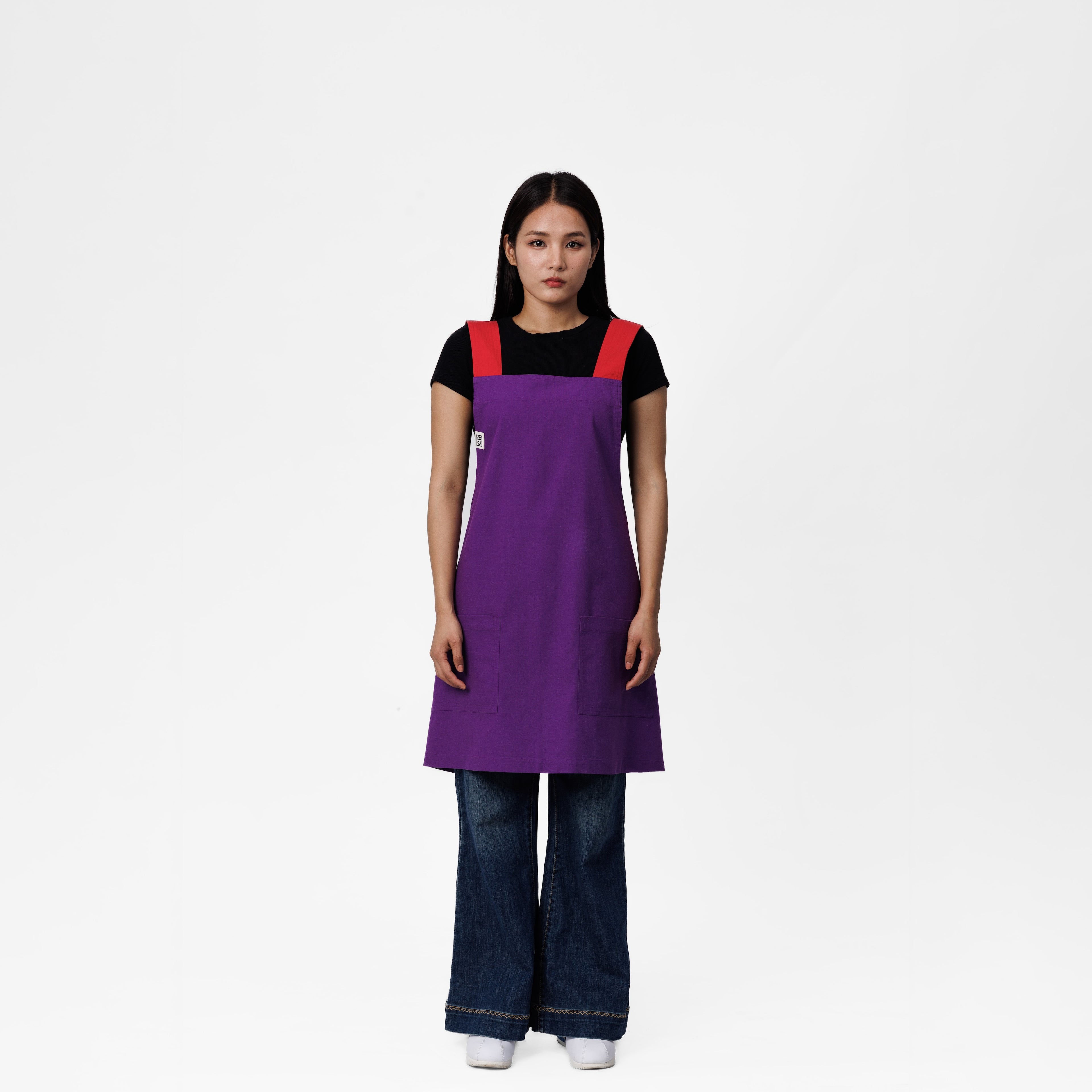 Purple & Red Linen Crossback Chore Apron
