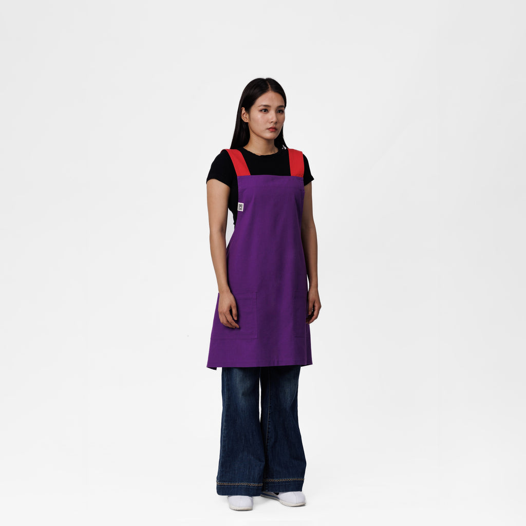 Purple & Red Linen Crossback Chore Apron