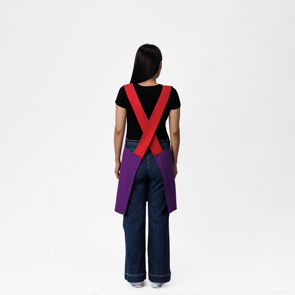 Purple & Red Linen Crossback Chore Apron