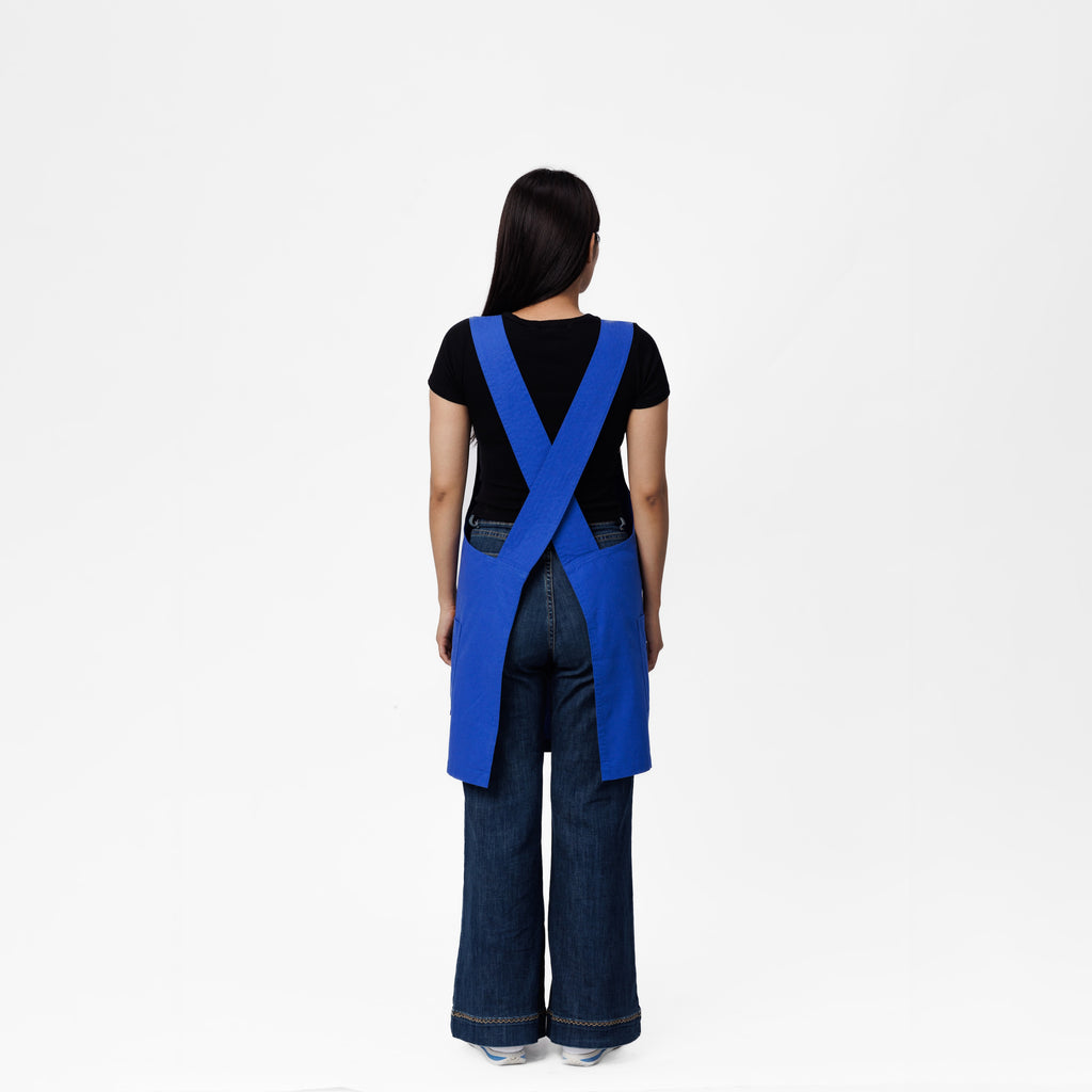 Blue Linen Crossback Chore Apron