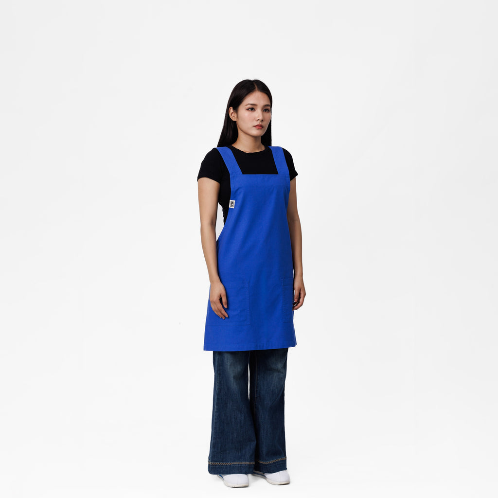 Blue Linen Crossback Chore Apron