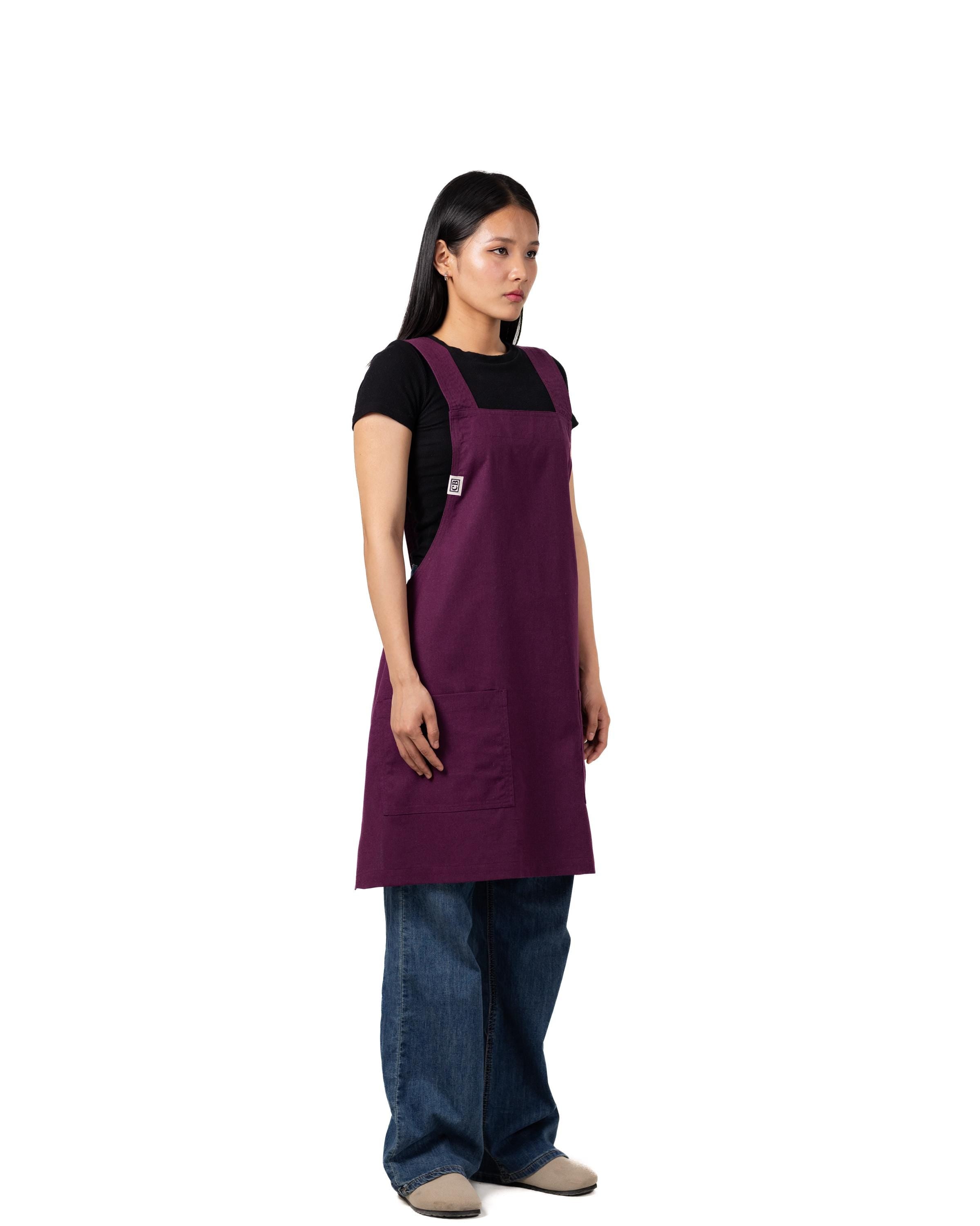 Maroon Linen Crossback Chore Apron