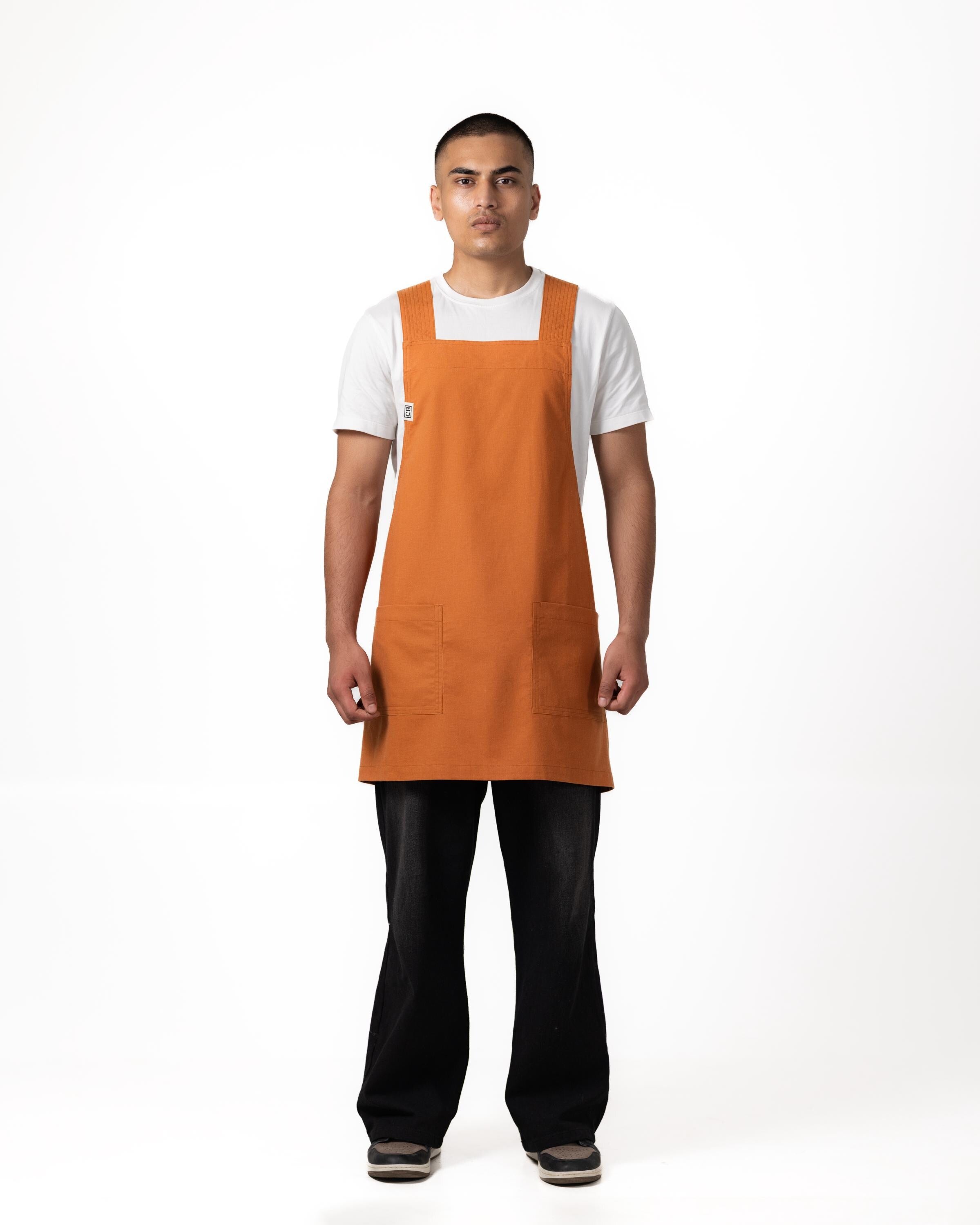 Burnt Orange Linen Crossback Chore Apron