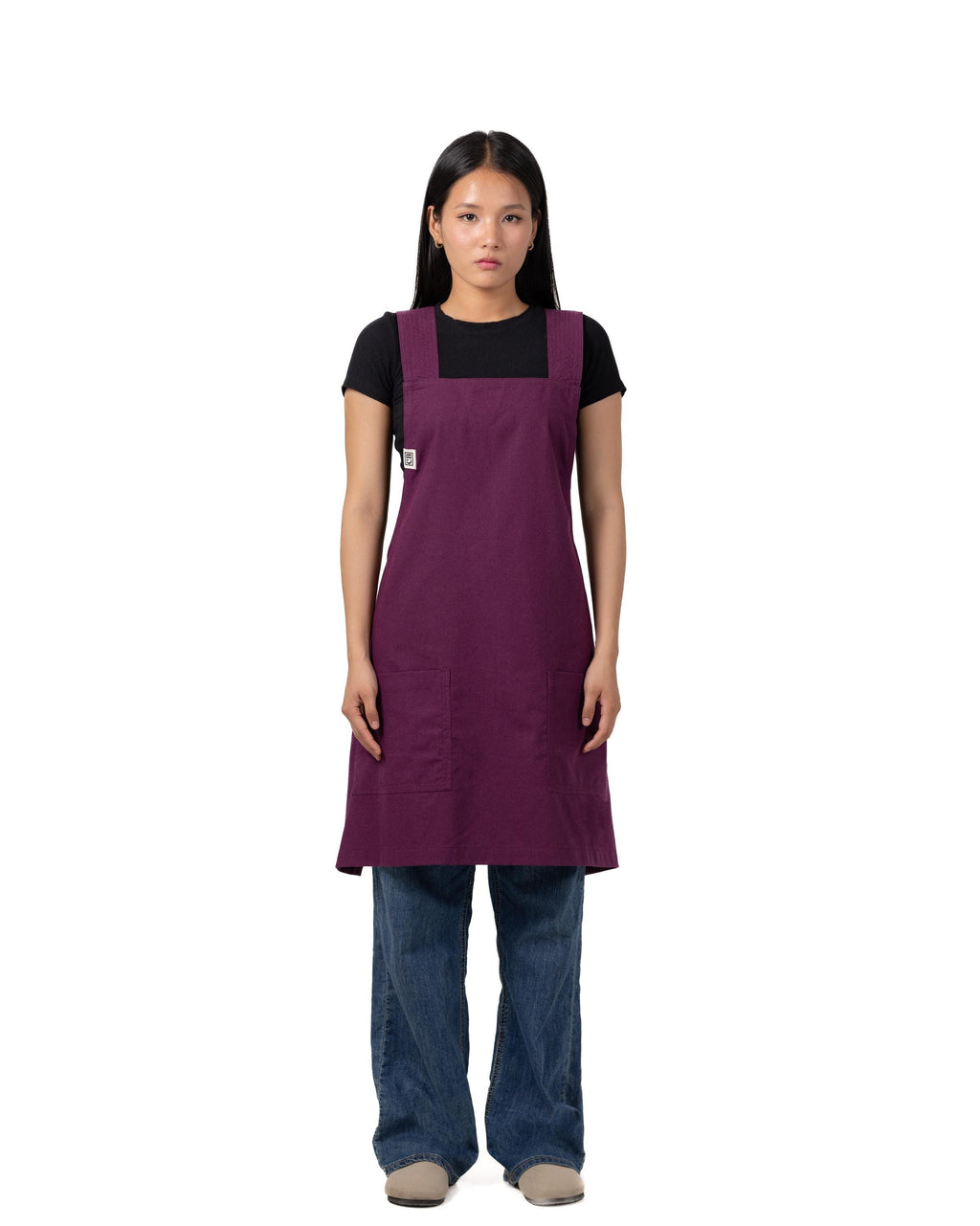Maroon Linen Crossback Chore Apron