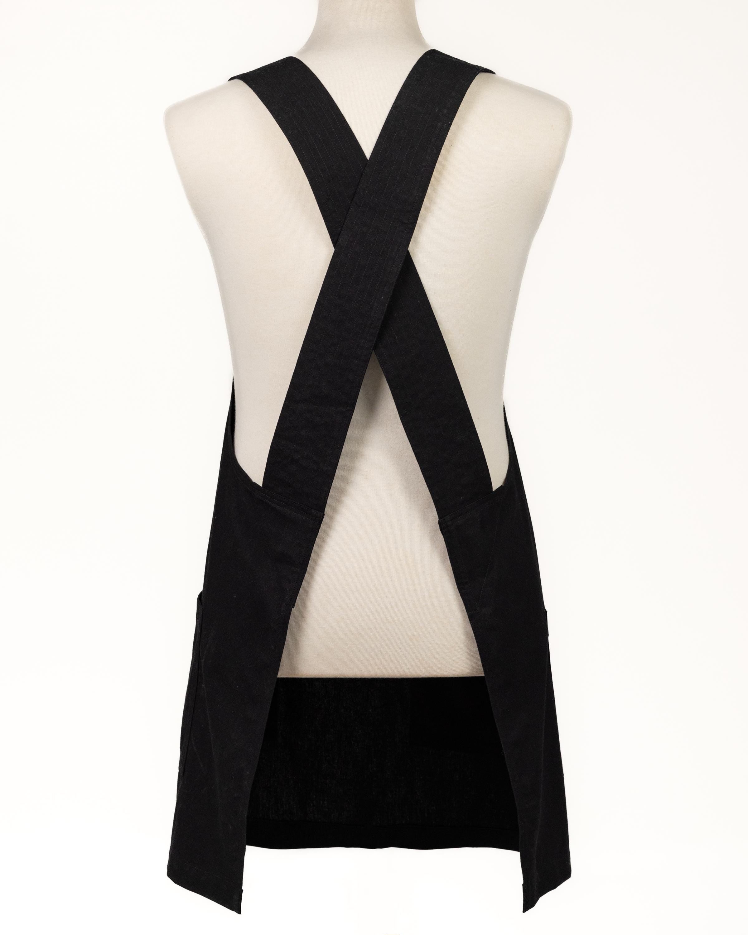 Black Linen Crossback Chore Apron