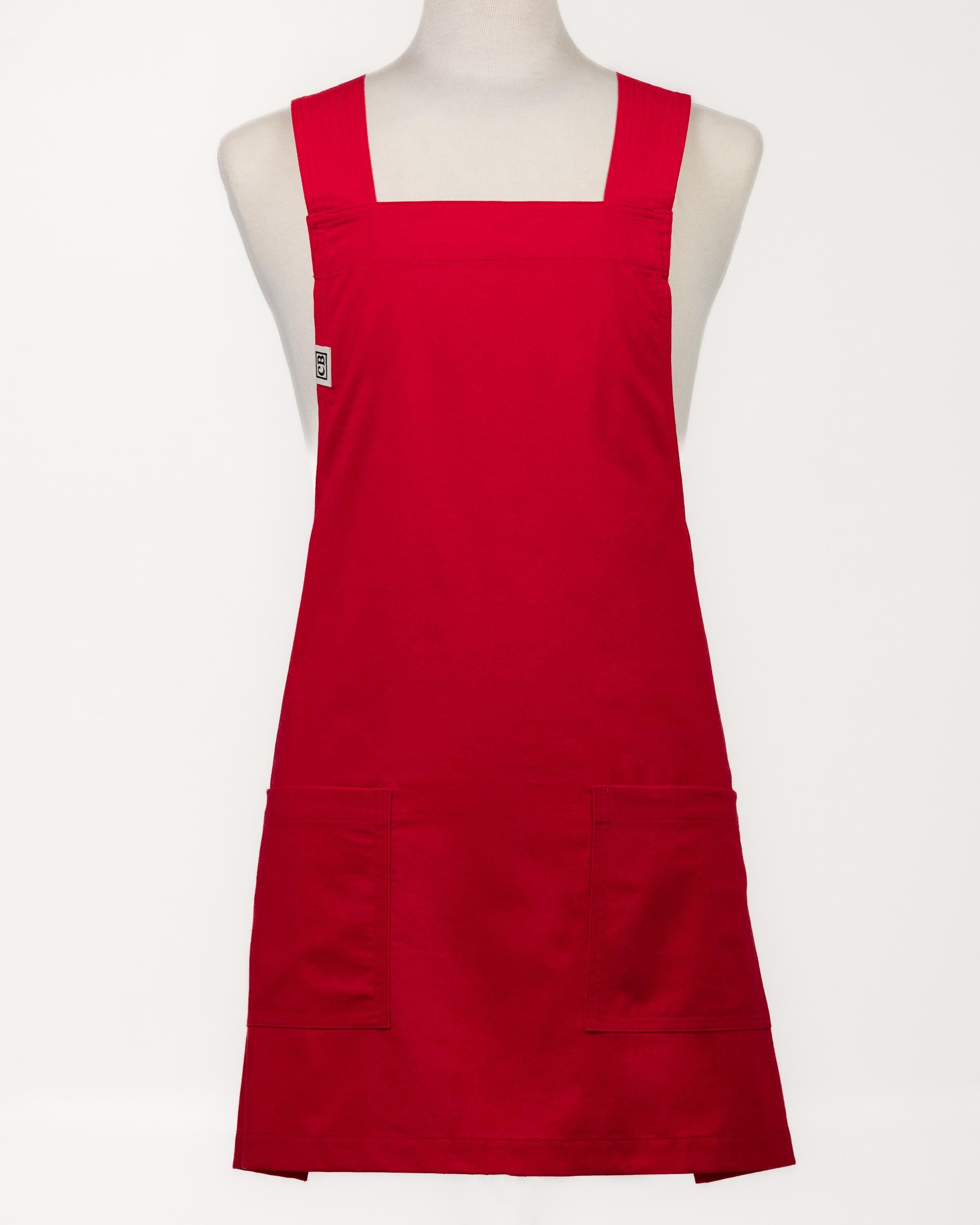 Red Linen Crossback Chore Apron