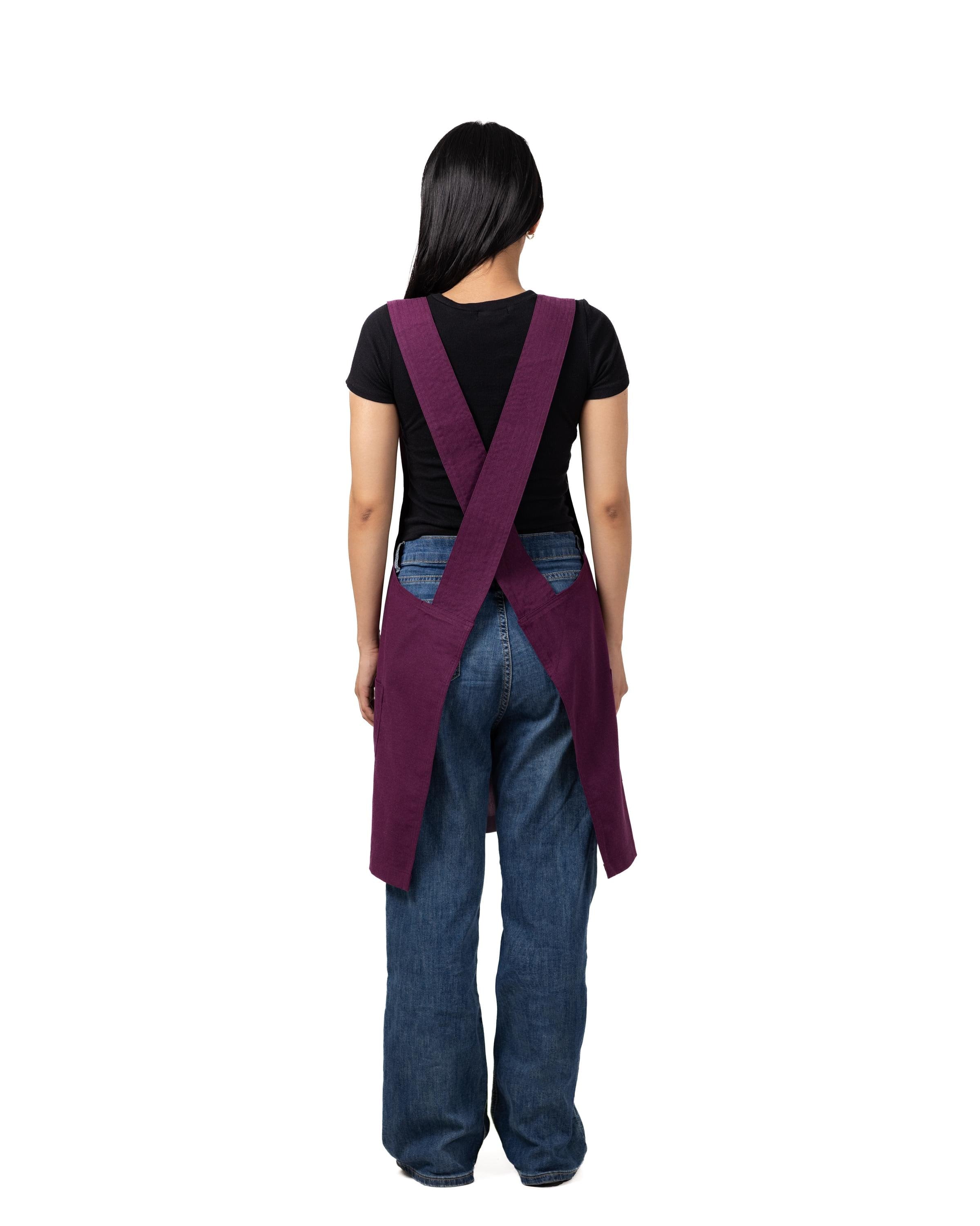 Maroon Linen Crossback Chore Apron