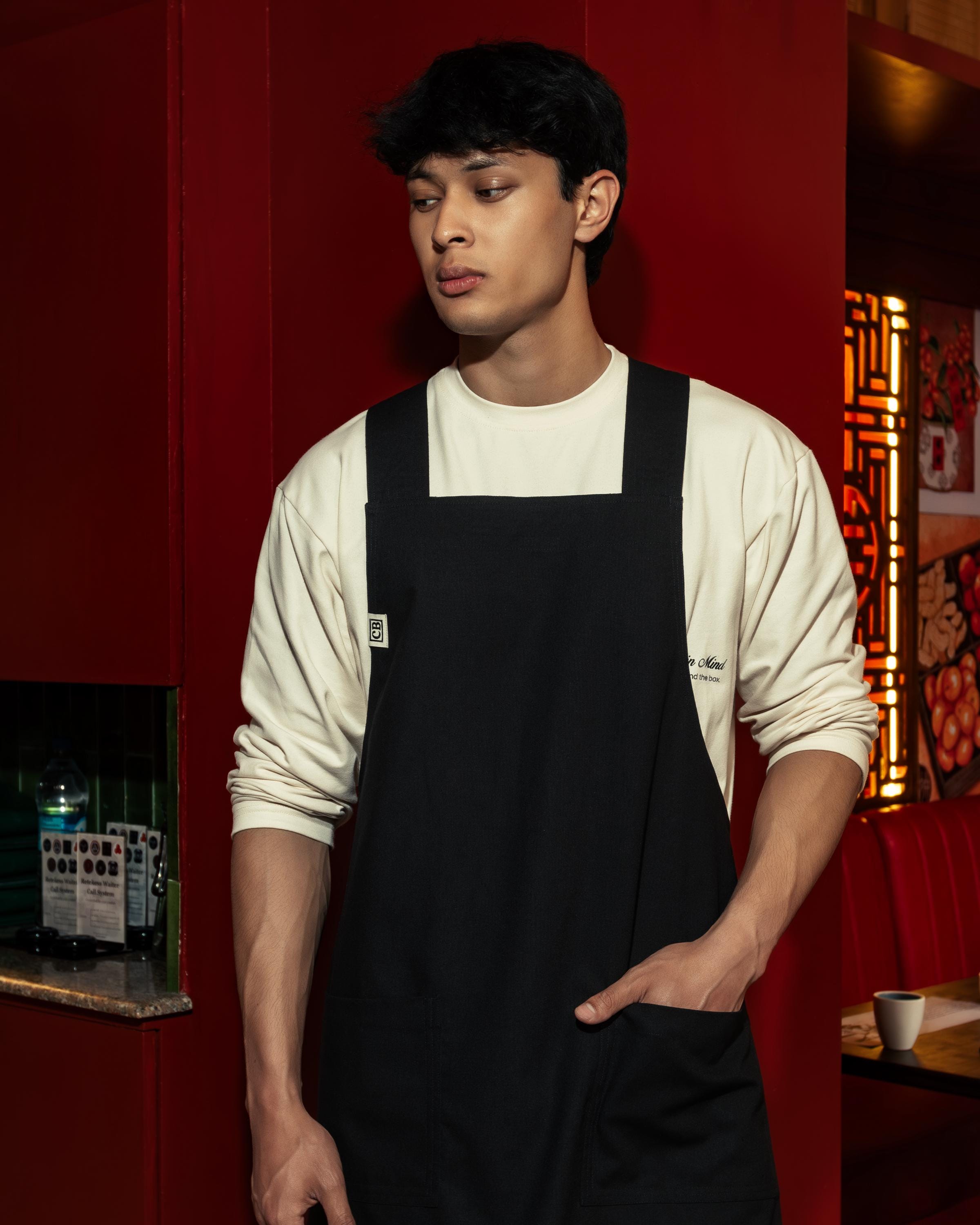 Black Linen Crossback Chore Apron