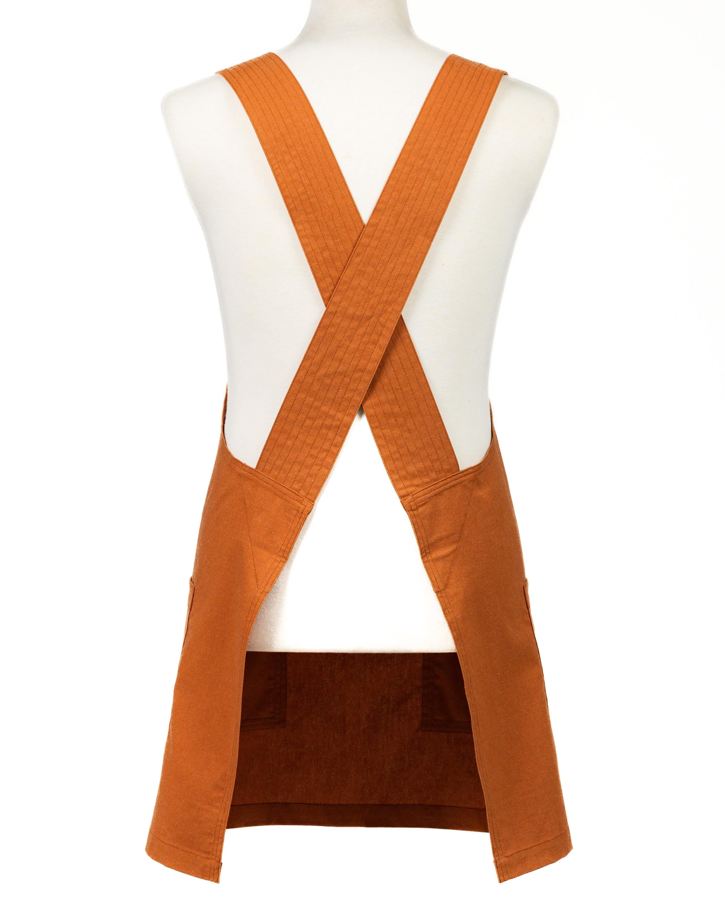 Burnt Orange Linen Crossback Chore Apron