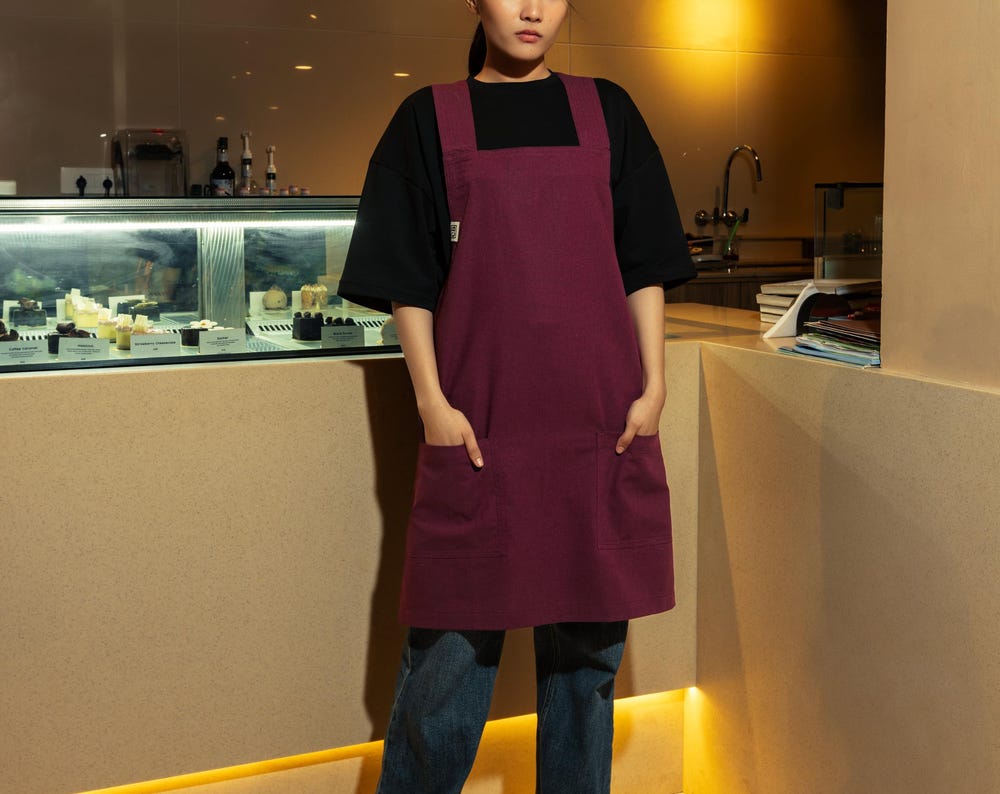 Maroon Linen Crossback Chore Apron
